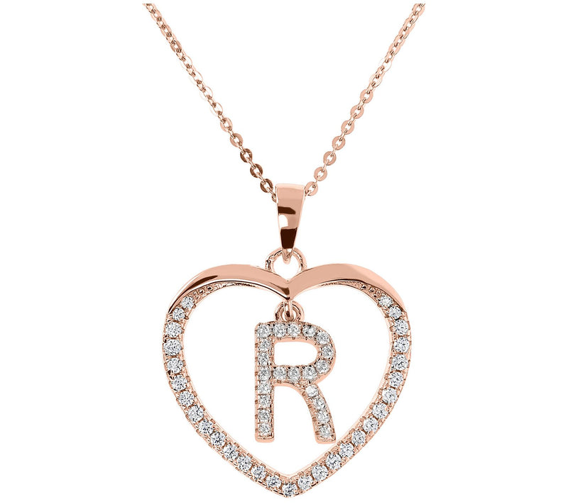 Diamonique 14K Rose Clad Initi al Heart Pendan t w/ Chain — View 37