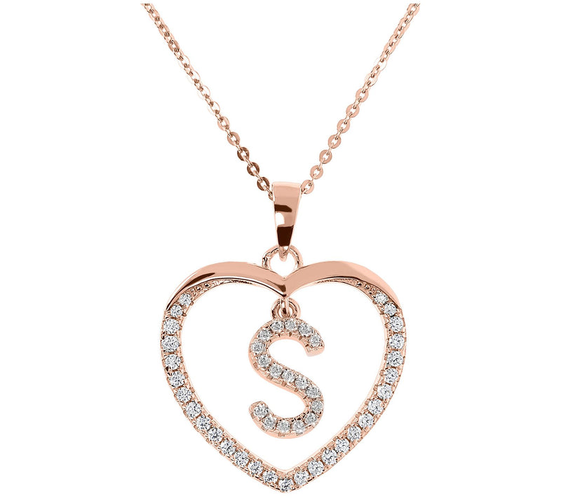 Diamonique 14K Rose Clad Initi al Heart Pendan t w/ Chain — View 39