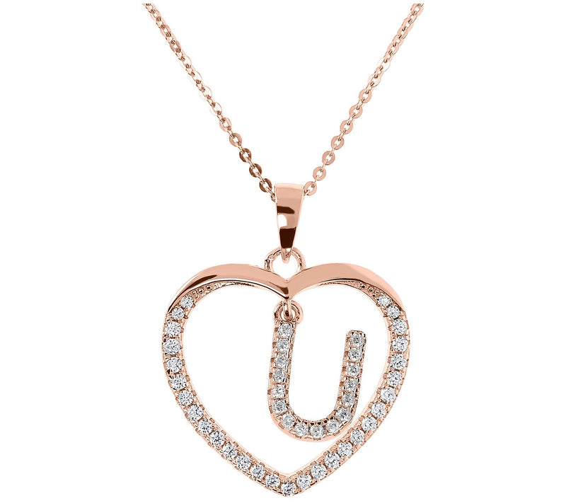Diamonique 14K Rose Clad Initi al Heart Pendan t w/ Chain — View 43