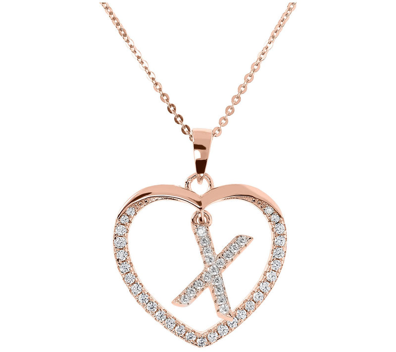 Diamonique 14K Rose Clad Initi al Heart Pendan t w/ Chain — View 49
