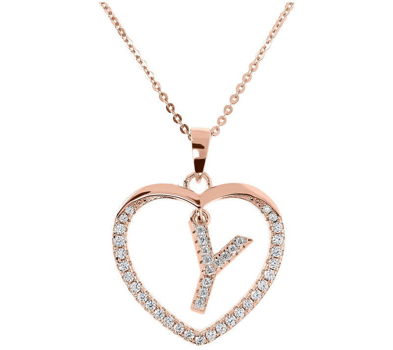 Diamonique 14K Rose Clad Initi al Heart Pendan t w/ Chain — View 51