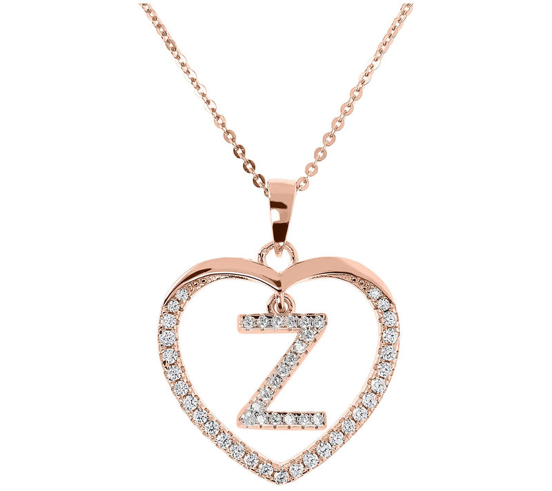 Diamonique 14K Rose Clad Initi al Heart Pendan t w/ Chain — View 53
