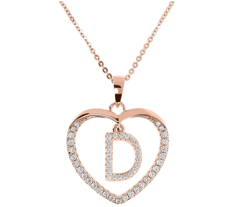 Diamonique 14K Rose Clad Initi al Heart Pendan t w/ Chain — View 9