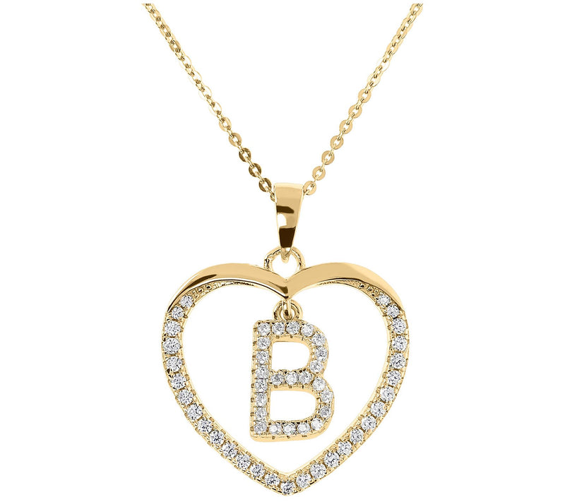 Diamonique 14K Yellow Clad Initial Heart Pendant w/ Chain — Main view