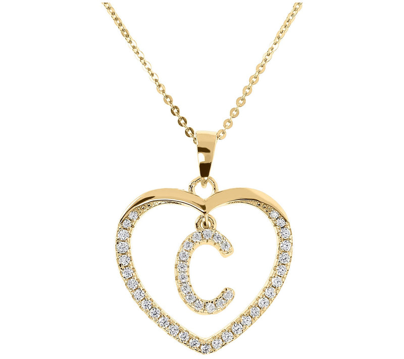 Diamonique 14K Yellow Clad Initial Heart Pendant w/ Chain — View 7