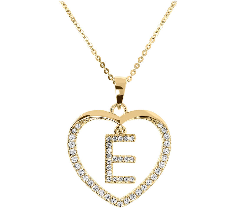 Diamonique 14K Yellow Clad Initial Heart Pendant w/ Chain — View 11