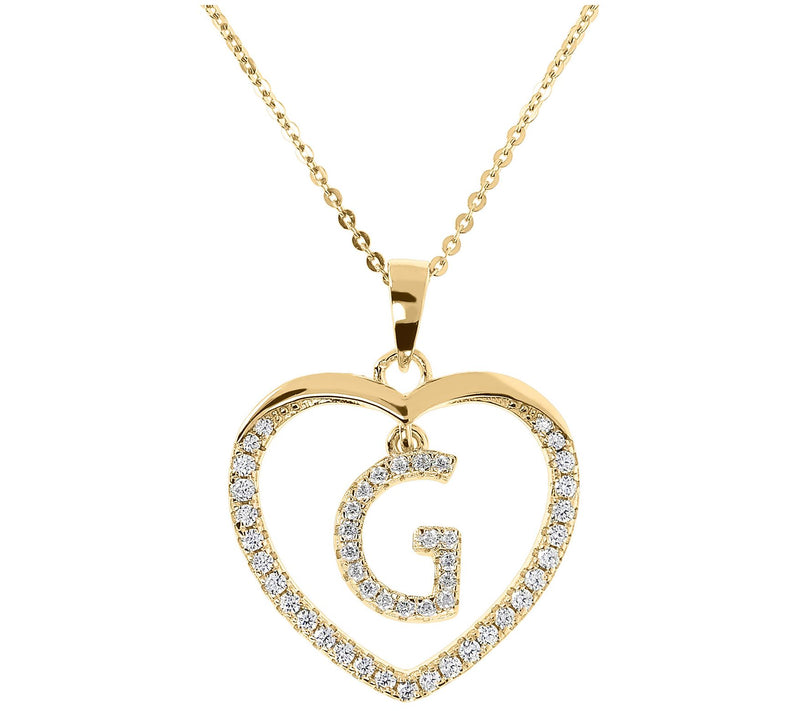 Diamonique 14K Yellow Clad Initial Heart Pendant w/ Chain — View 15