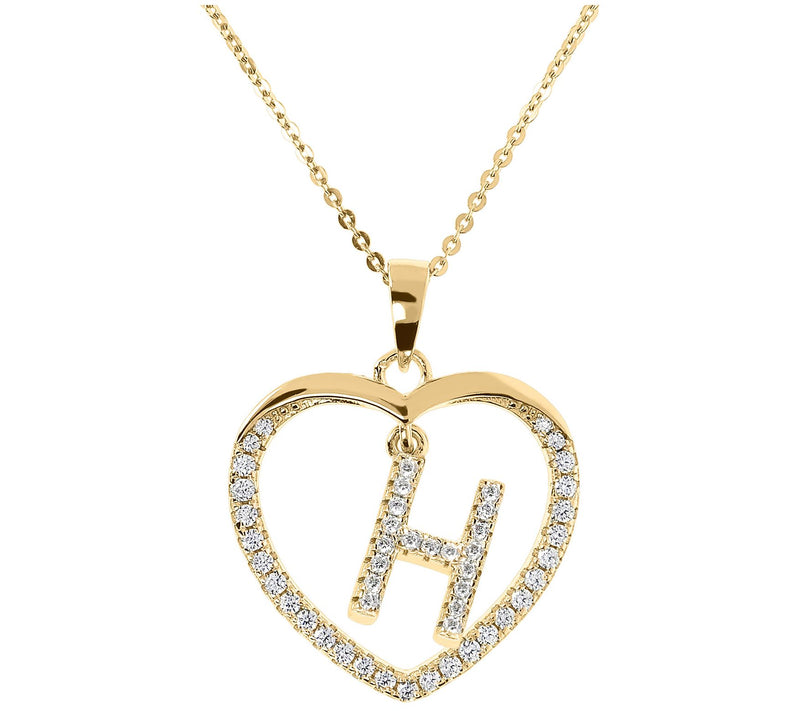 Diamonique 14K Yellow Clad Initial Heart Pendant w/ Chain — View 17