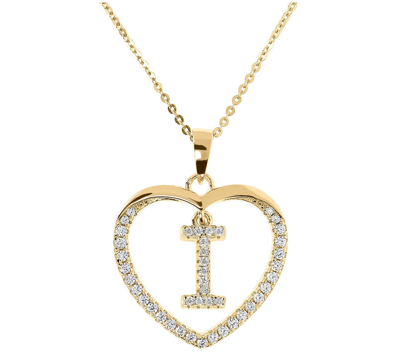 Diamonique 14K Yellow Clad Initial Heart Pendant w/ Chain — View 19
