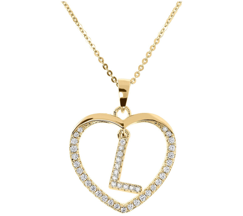 Diamonique 14K Yellow Clad Initial Heart Pendant w/ Chain — View 25
