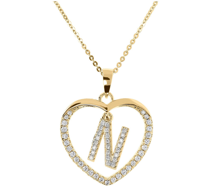 Diamonique 14K Yellow Clad Initial Heart Pendant w/ Chain — View 29