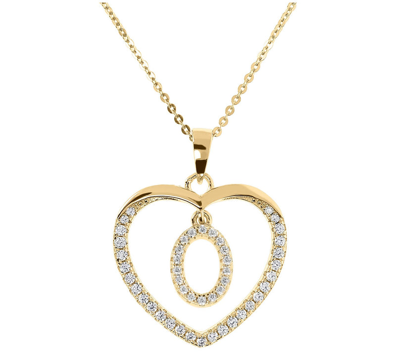 Diamonique 14K Yellow Clad Initial Heart Pendant w/ Chain — View 31
