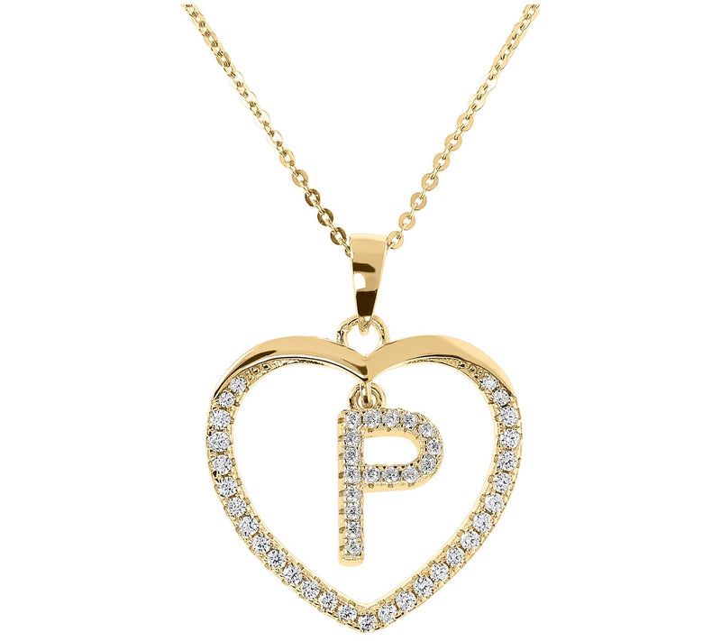 Diamonique 14K Yellow Clad Initial Heart Pendant w/ Chain — View 33
