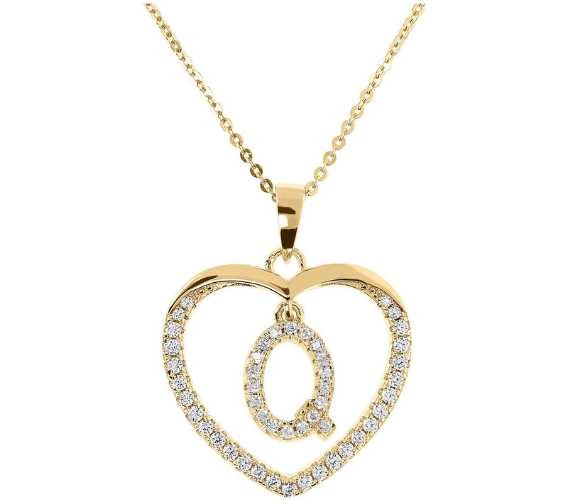 Diamonique 14K Yellow Clad Initial Heart Pendant w/ Chain — View 35