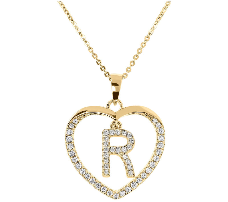 Diamonique 14K Yellow Clad Initial Heart Pendant w/ Chain — View 37
