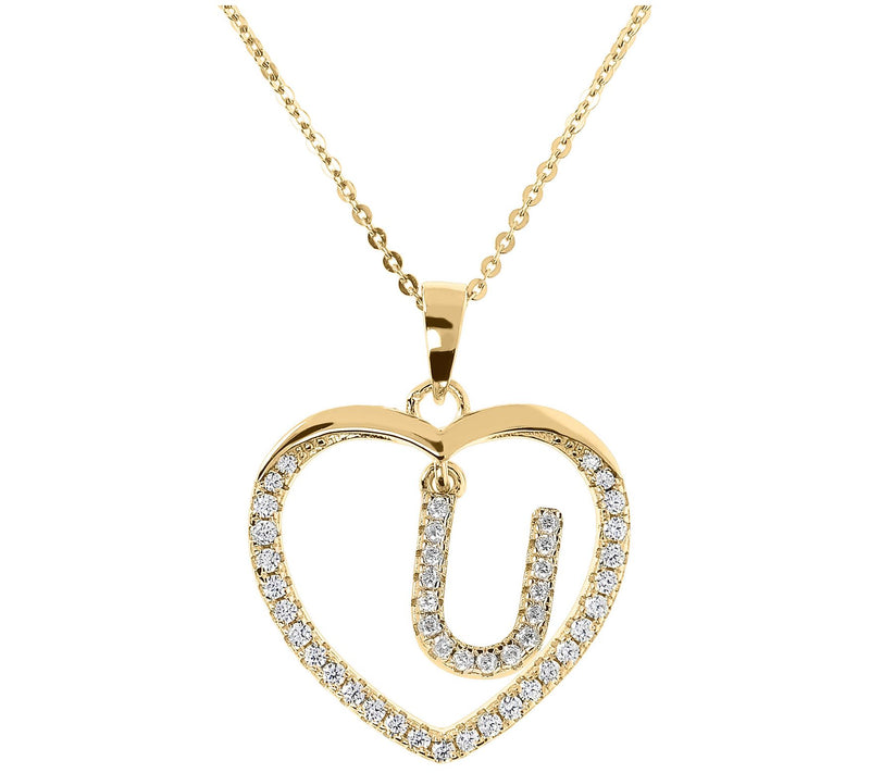 Diamonique 14K Yellow Clad Initial Heart Pendant w/ Chain — View 43