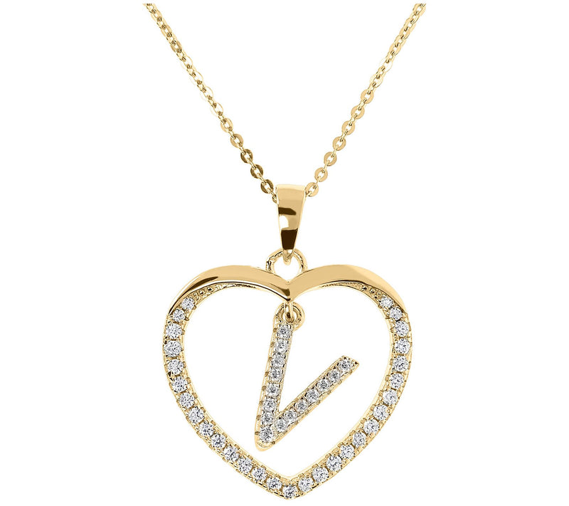 Diamonique 14K Yellow Clad Initial Heart Pendant w/ Chain — View 45