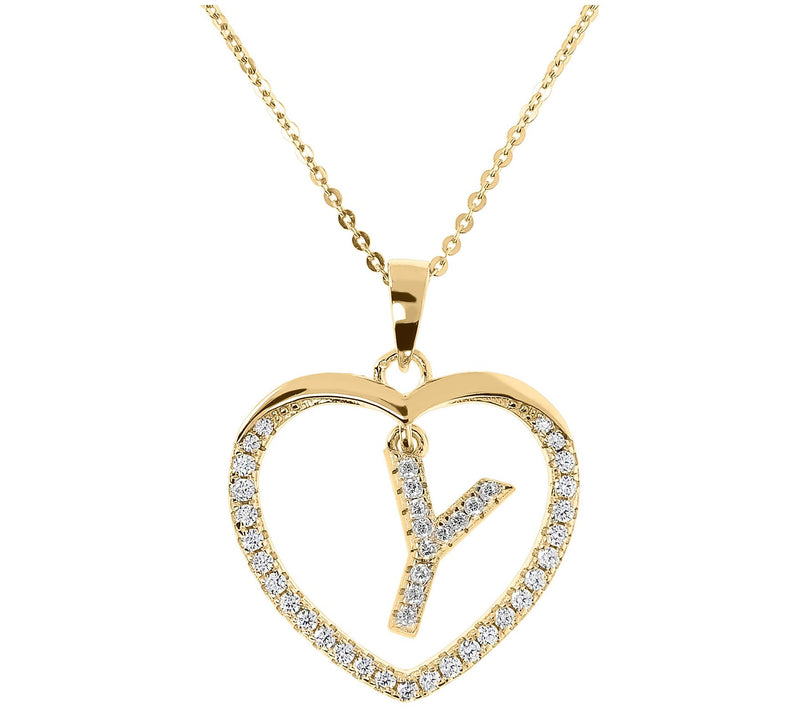 Diamonique 14K Yellow Clad Initial Heart Pendant w/ Chain — View 51