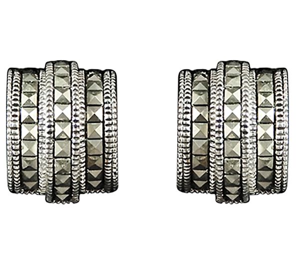 Suspicion Sterling Silver Studded Marcasite Huggie Earrings — Main view