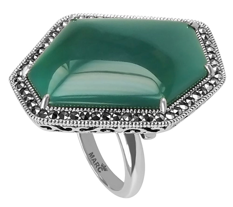 Suspicion Sterling Marcasite & Green Agate Adjustable Ring — Main view