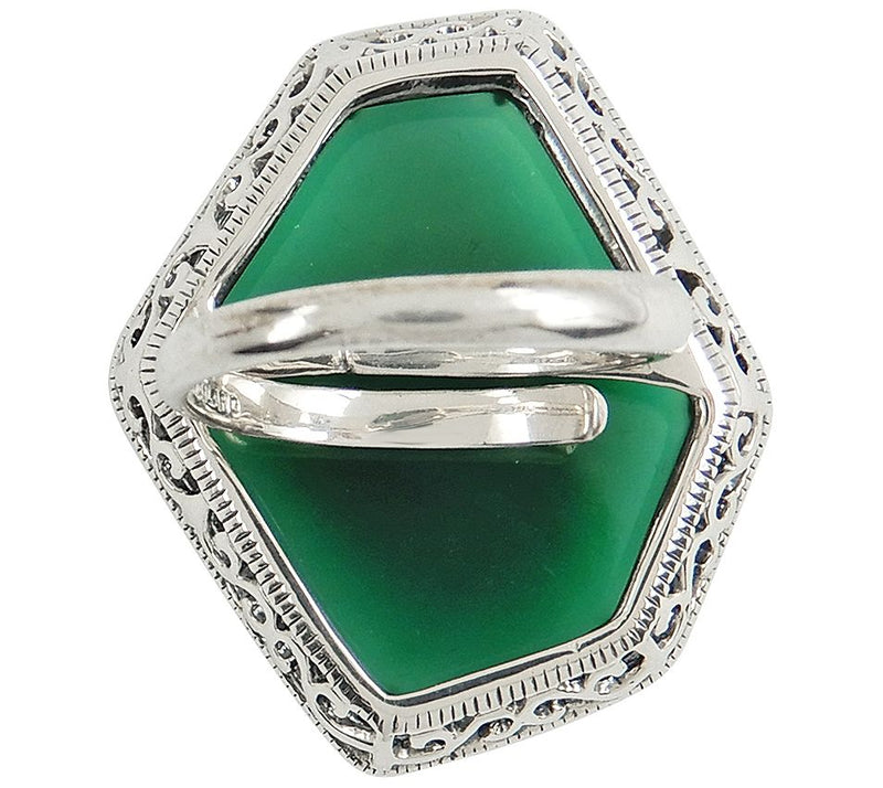 Suspicion Sterling Marcasite & Green Agate Adjustable Ring — View 3