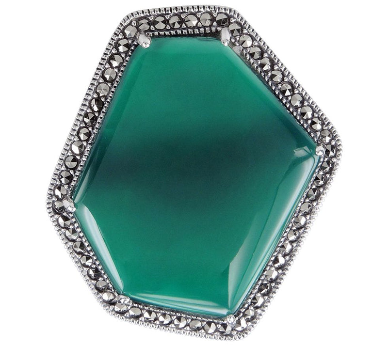 Suspicion Sterling Marcasite & Green Agate Adjustable Ring — View 2