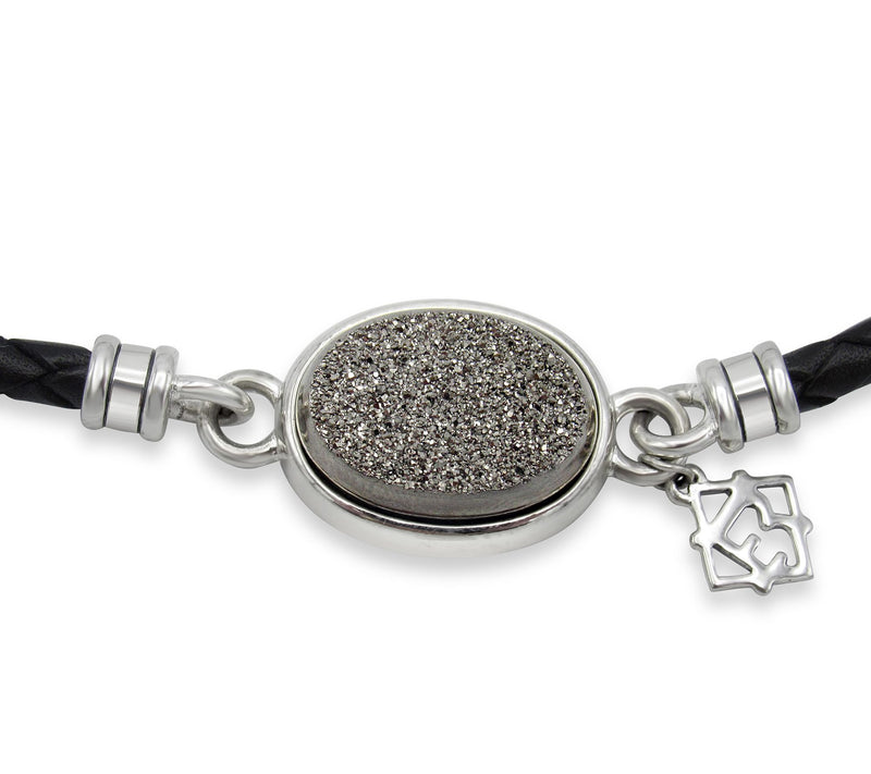 Elyse Ryan Sterling Silver Drusy Leather Wrap Bracelet — View 8