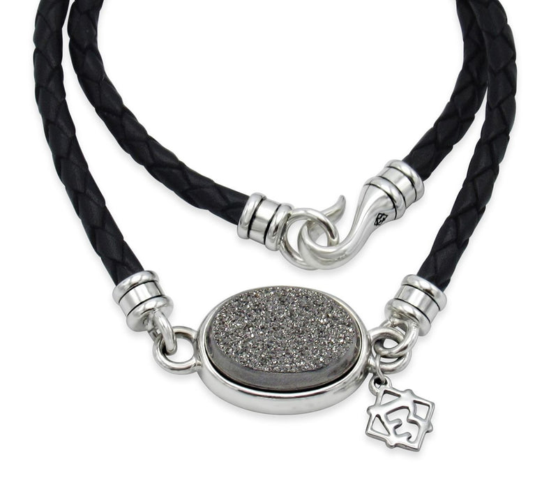Elyse Ryan Sterling Silver Drusy Leather Wrap Bracelet — View 7