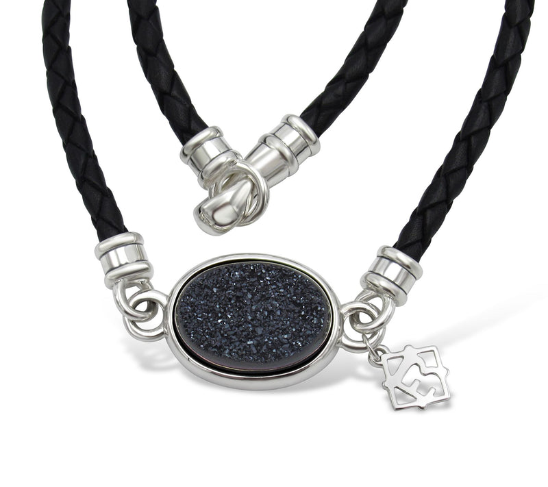 Elyse Ryan Sterling Silver Drusy Leather Wrap Bracelet — Main view