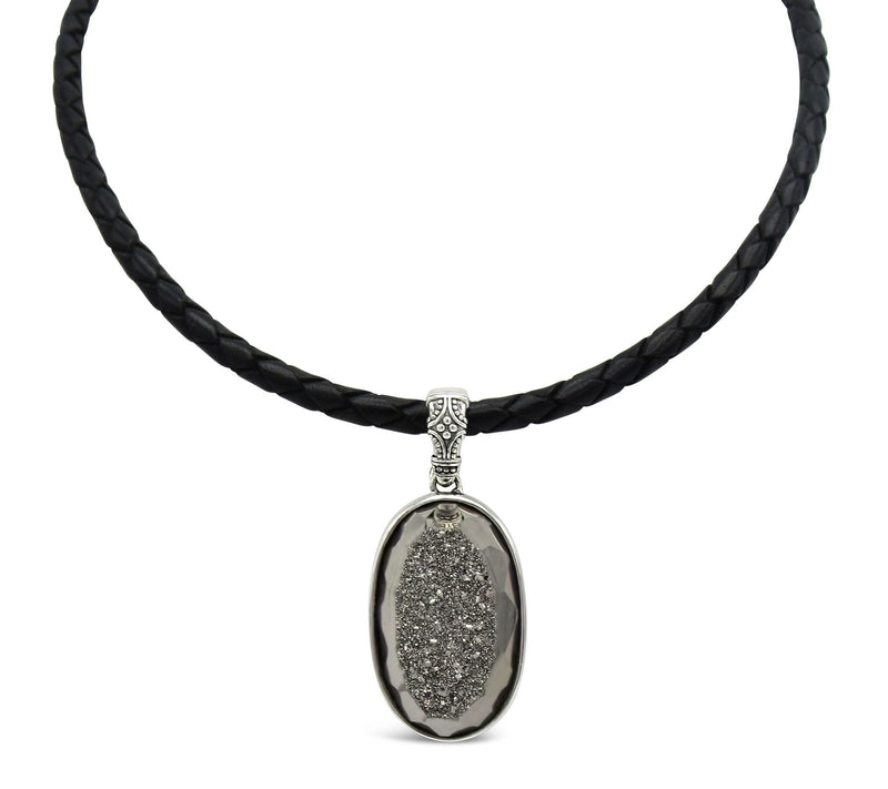 Elyse Ryan Sterling Drusy Pendant w/ Leather Cord Necklace — View 7