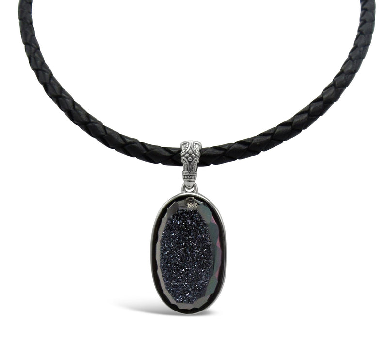 Elyse Ryan Sterling Drusy Pendant w/ Leather Cord Necklace — Main view