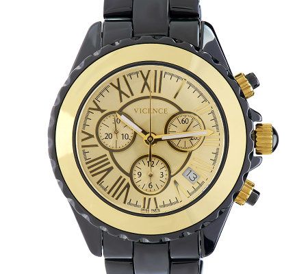 Italian Gold Bold Black Ceramic Chronograph Watch 14K Gold — View 10