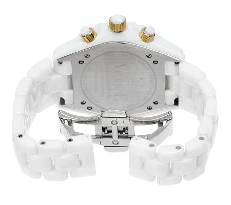 Italian Gold Bold White Ceramic Chronograph Watch 14K Gold — View 12