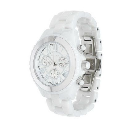 Italian Gold Bold White Ceramic Chronograph Watch 14K Gold — View 5