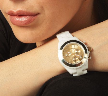 Italian Gold Bold White Ceramic Chronograph Watch 14K Gold — View 9