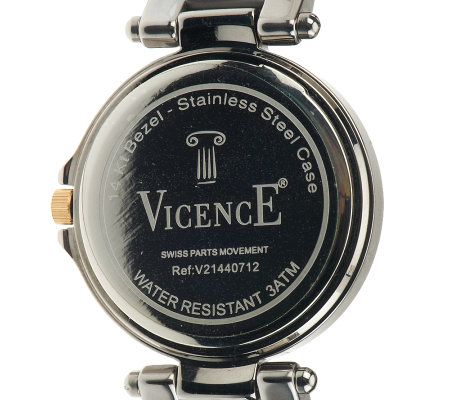 Italian Gold Round Case Ceramic Link Watch, 14KGold — View 8