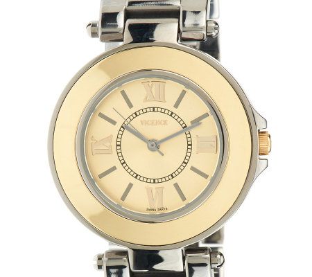 Italian Gold Round Case Ceramic Link Watch, 14KGold — View 9