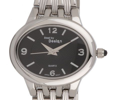 Steel by Design Oval Case Watch w/ Jeweled Crown — View 10