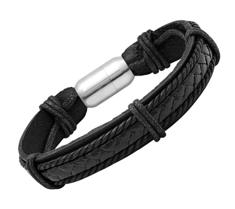 Steel by Design Men's Stainles s Steel Braided Leather Bracel — View 6