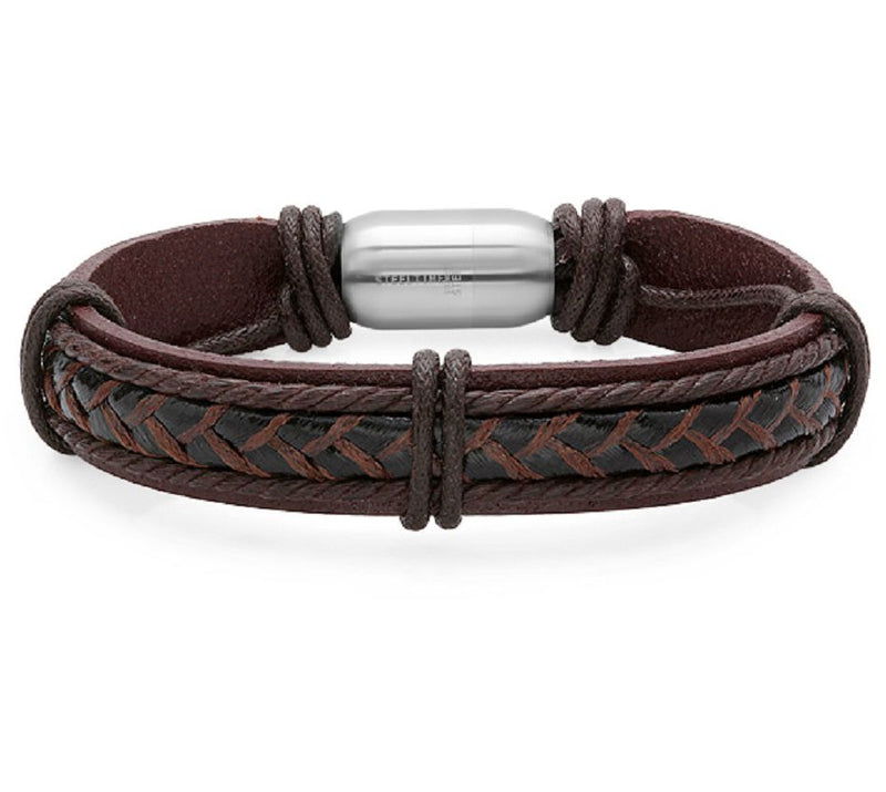 Steel by Design Men's Stainles s Steel Braided Leather Bracel — View 5