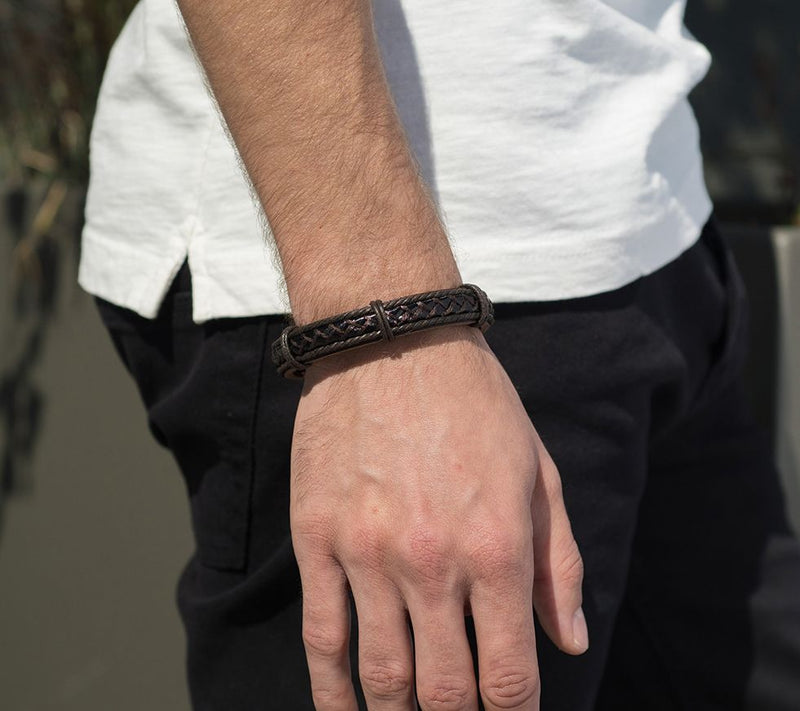 Steel by Design Men's Stainles s Steel Braided Leather Bracel — View 8