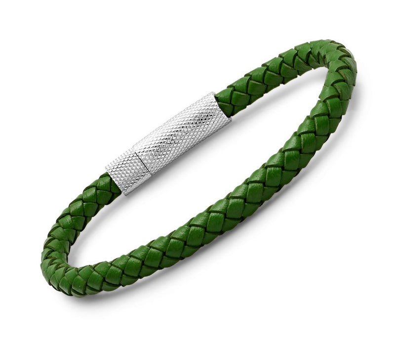 Steel by Design Men's Stainless Steel Green Leather Bracelet — View 2
