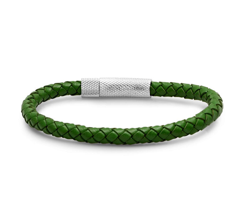 Steel by Design Men's Stainless Steel Green Leather Bracelet — Main view