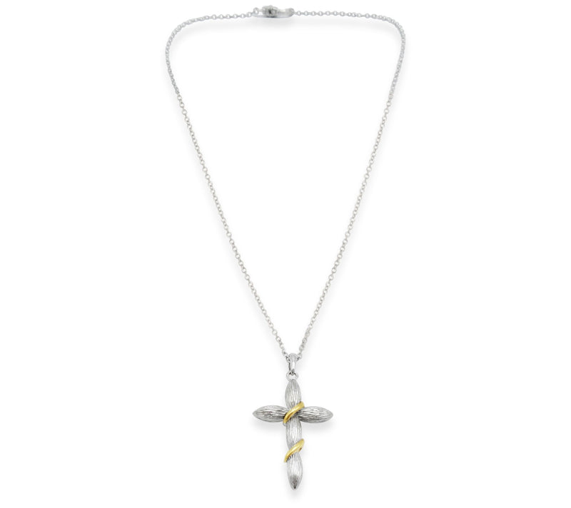 Ariva Textured Cross Pendant w/ Chain, Sterling& 18K Gold — View 2