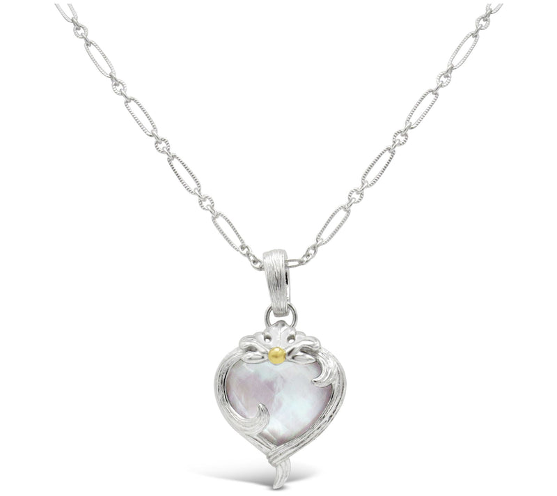 Ariva Mother of Pearl Heart Pendant w/ Chain, S terling Silver — Main view