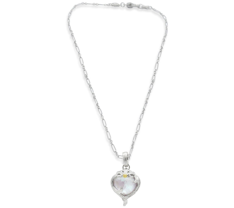 Ariva Mother of Pearl Heart Pendant w/ Chain, S terling Silver — View 2
