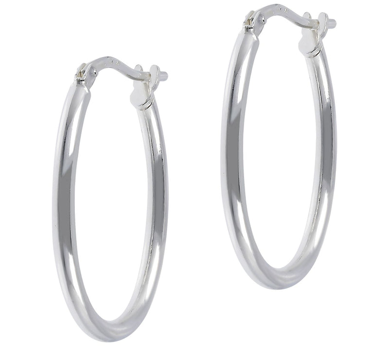Italian Silver Polished 1" Oval Hoop Earrings — View 3