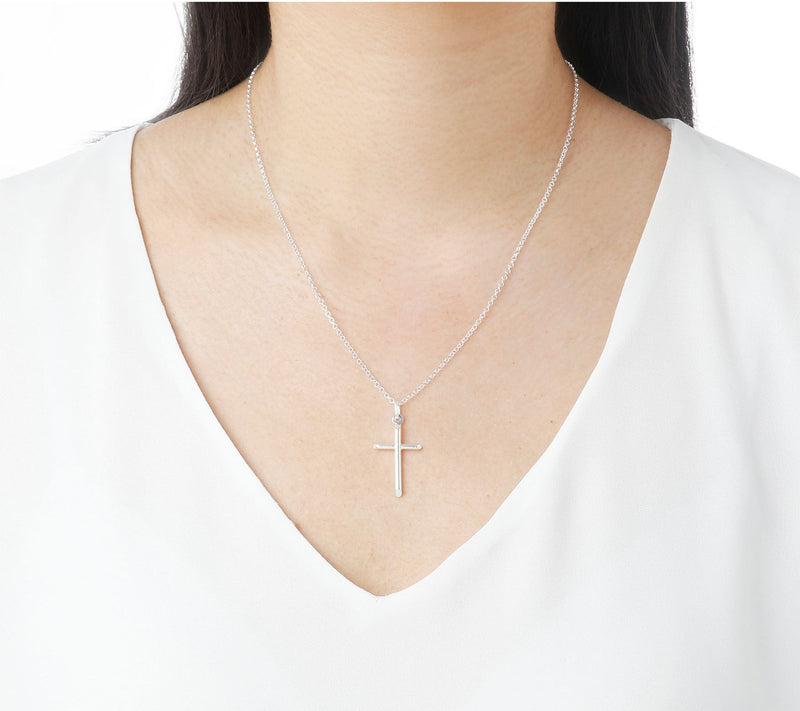 Italian Silver Polished Cross Pendant w/ Chain — View 7