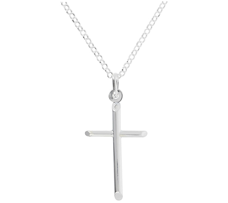 Italian Silver Polished Cross Pendant w/ Chain — View 3