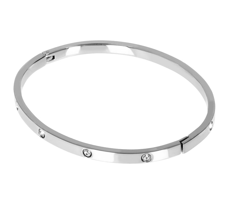 Steel by Design Crystal Accent Hinged Bangle — View 8